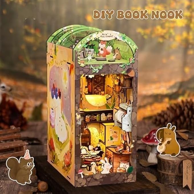DIY BOOK NOOK KIT, 3D WOODEN PUZZLE MINIATURE HOUSE FOR BOOKSHELF - LASER-CUT BUILDING PROJECT CRAFT GIFT FOR ADULTS & TEENS (COLOR) - Image 3